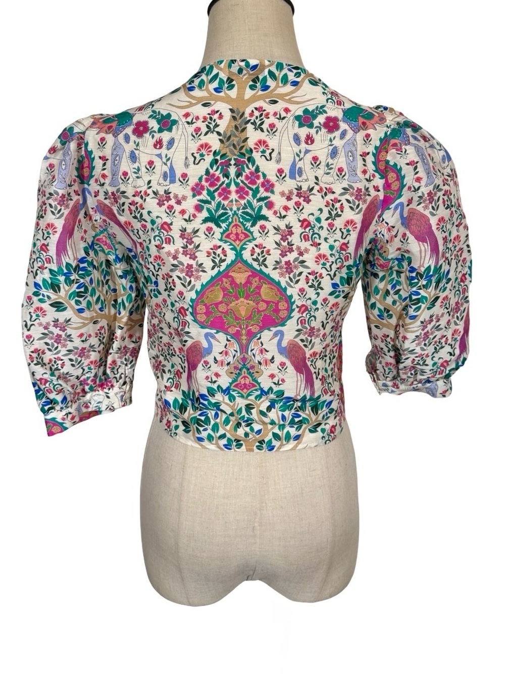 Sandro Iram Cropped Printed Linen and Silk Shantung Tie Top Sz:1/Small - Picture 11 of 16
